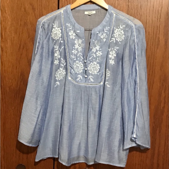 Maurices Tops - Maurices  Size XL 14/16 Embroidered Blue Women's Top Shirt Blouse Buttons
